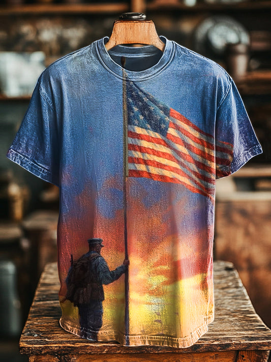 Unisex Vintage Flagge Ölgemälde Druck lässig lose T-Shirt