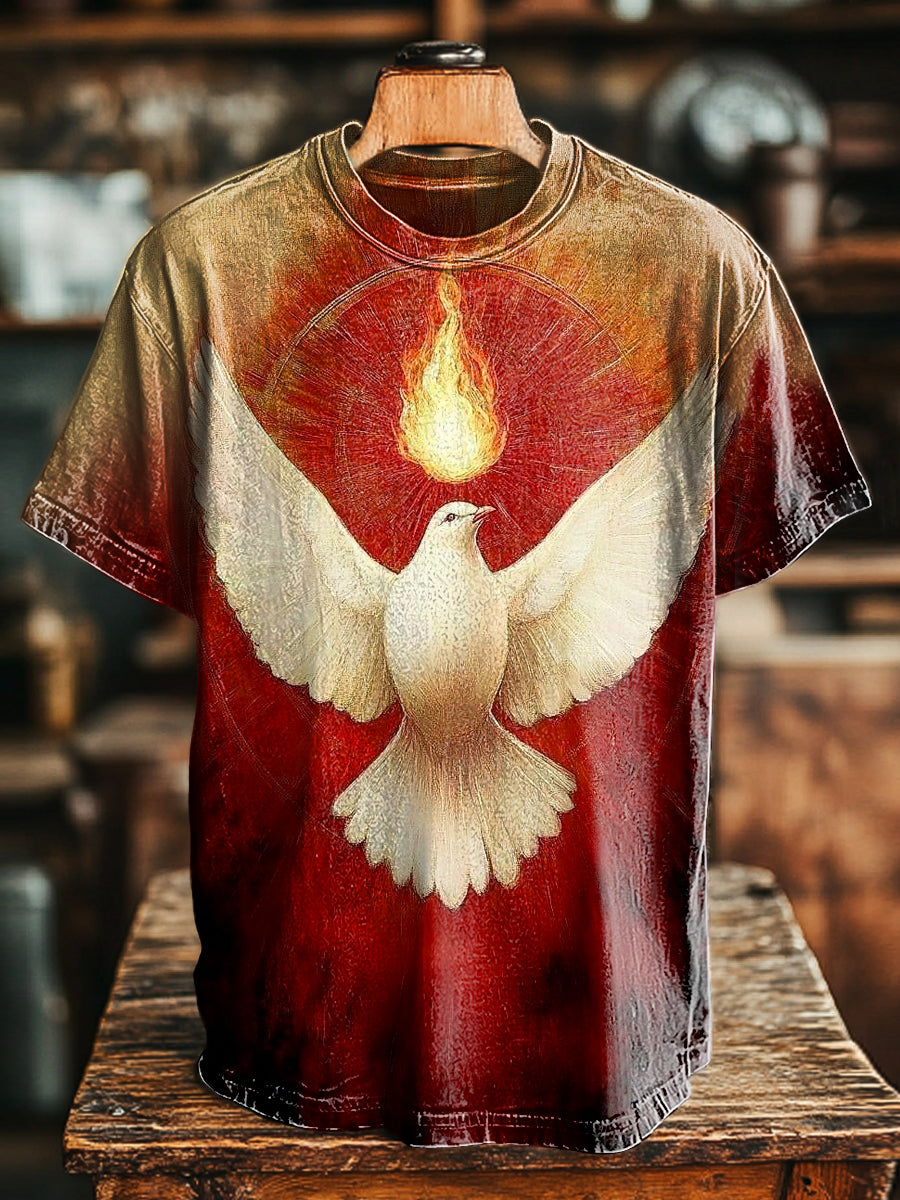 Unisex Vintage Peace Dove Flame Print lässig lose T-Shirt