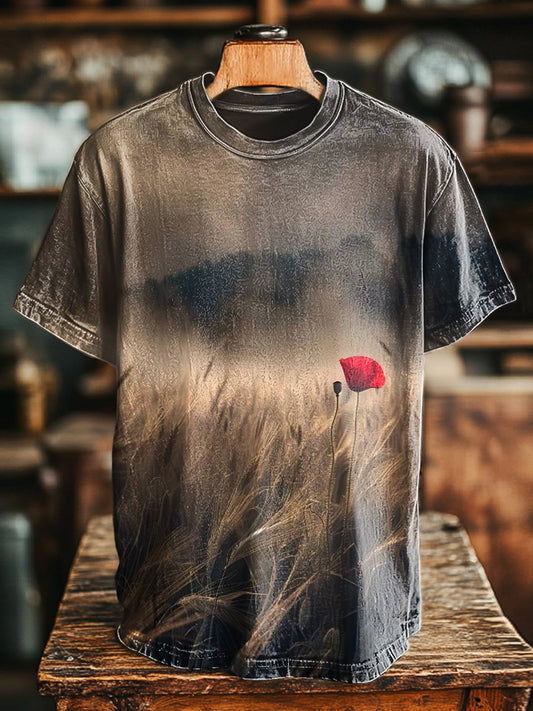 Unisex Vintage Wheat field Poppy Print lässig lose T-Shirt