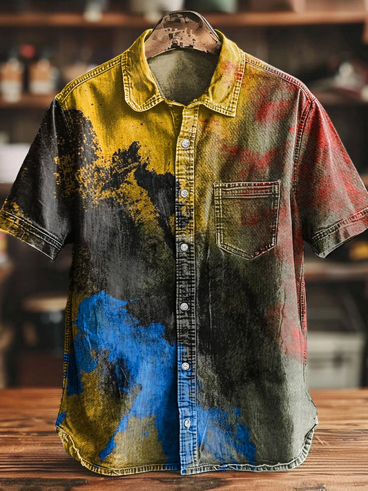 Vintage bunte Tinte Abstrakter Kunstdruck Casual Shirt