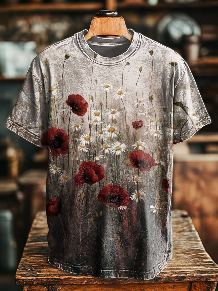 Unisex Vintage Daisy Poppy Print lässig lose T-Shirt