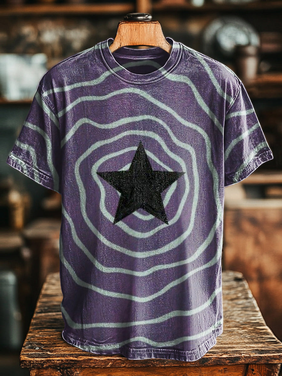 Unisex Vintage Lila Psychedelic Star Print lässig lose T-Shirt