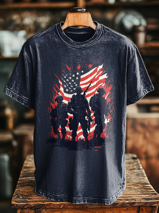 Unisex Vintage Flagge Abstrakter Druck Lässiges T-Shirt