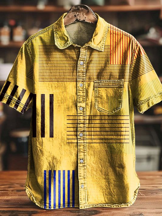 Vintage unregelmäßiges Streifen-Kunstdruck-Freizeit hemd