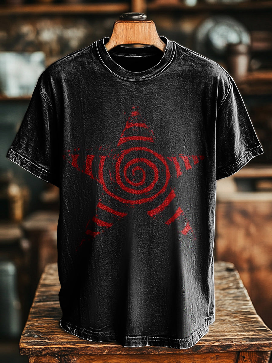 Unisex Vintage Star Swirl Print lässig locker T-Shirt