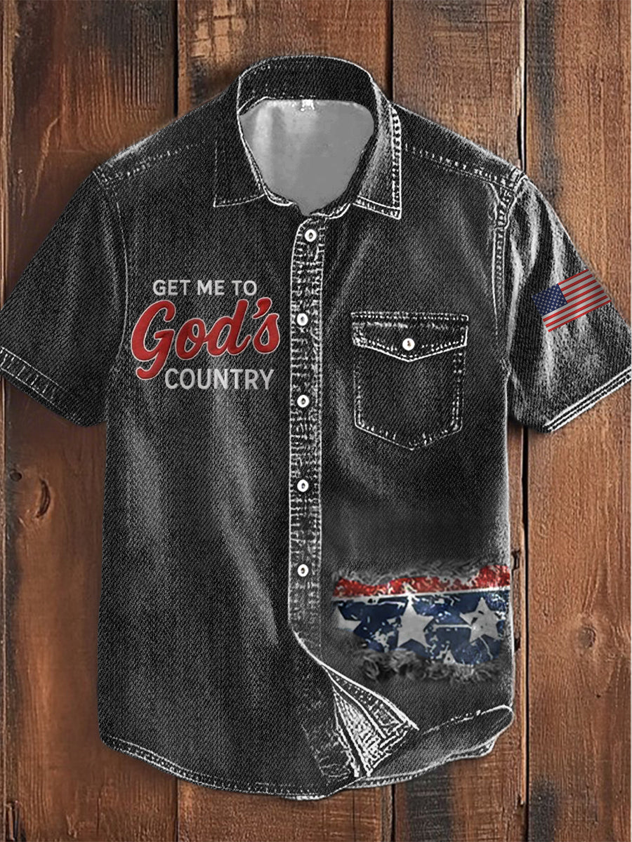 Männer Holen Sie mich zu Gottes Land Print Casual Kurzarm Shirt