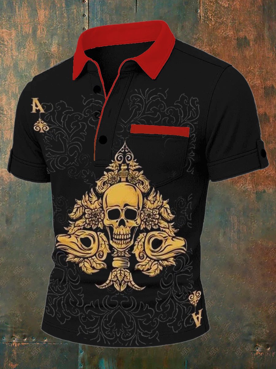 Herren Retro-Spielkarte Kunst Freizeit-Polo-Shirt