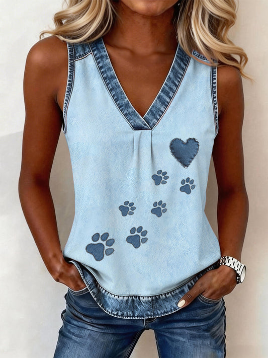 Damen-Animal-Print-Denim-V-Ausschnitt-Weste