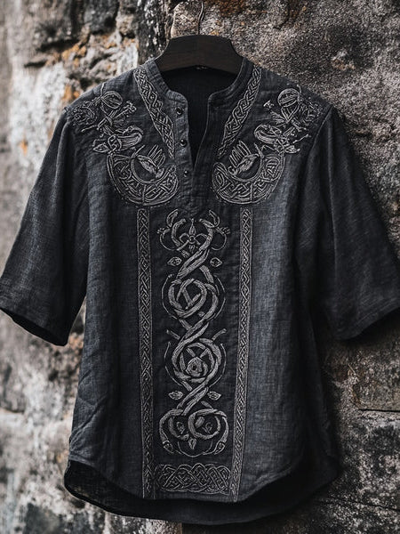 Herren Viking Bedrucktes Hemd mit V-Ausschnitt