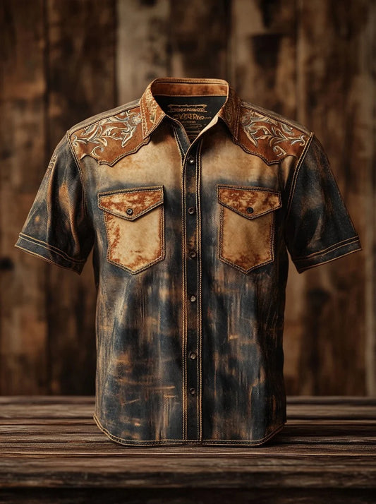 Herren-Western-Brustteil-Hemd mit kurzen Ärmeln