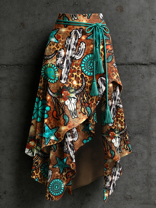 Damen-Western-Kunst bedruckter unregelmäßiger Rock