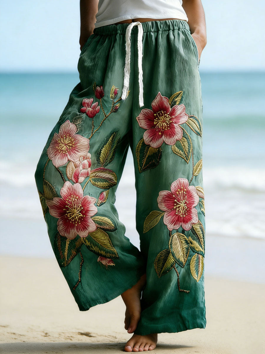 Damen-Hibiskus-Print-Lässige Hose