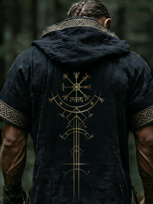 Herren-Kapuzenpullover mit kurzen Ärmeln und Wikinger-Design