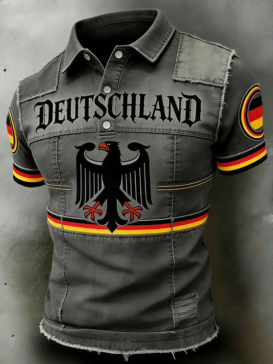 Herren-Poloshirt im Destroyed-Look mit Print