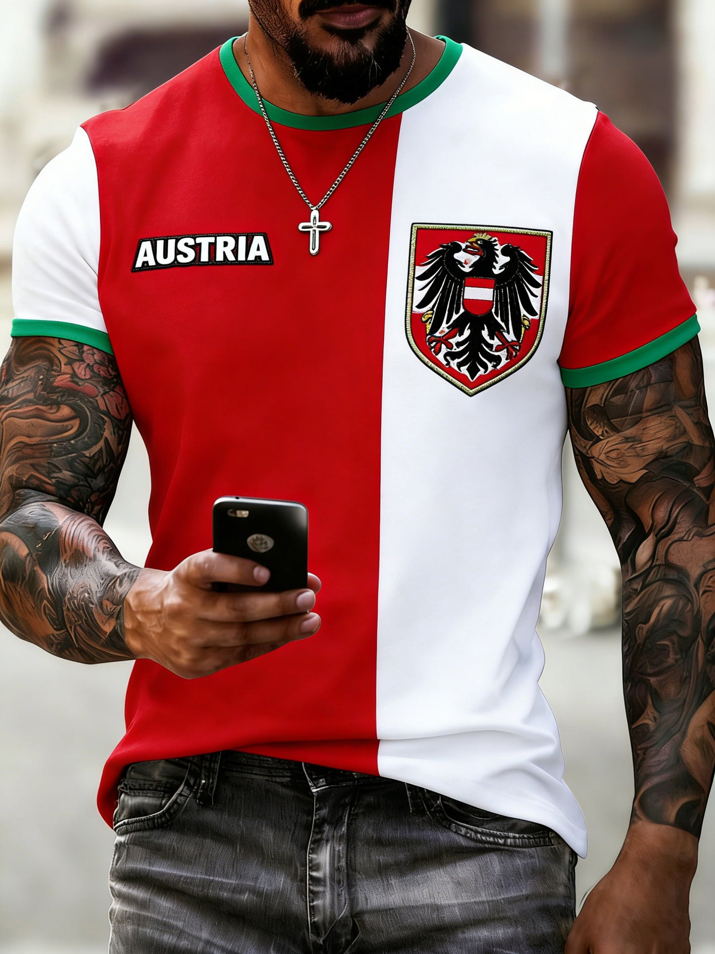 Herren-T-Shirt mit künstlerischem Print zum Thema österreichische Flagge