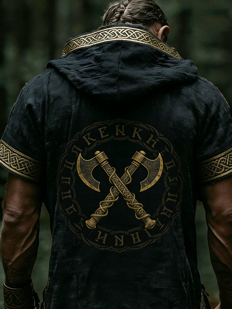 Herren-Kapuzenpullover mit kurzen Ärmeln und Wikinger-Design
