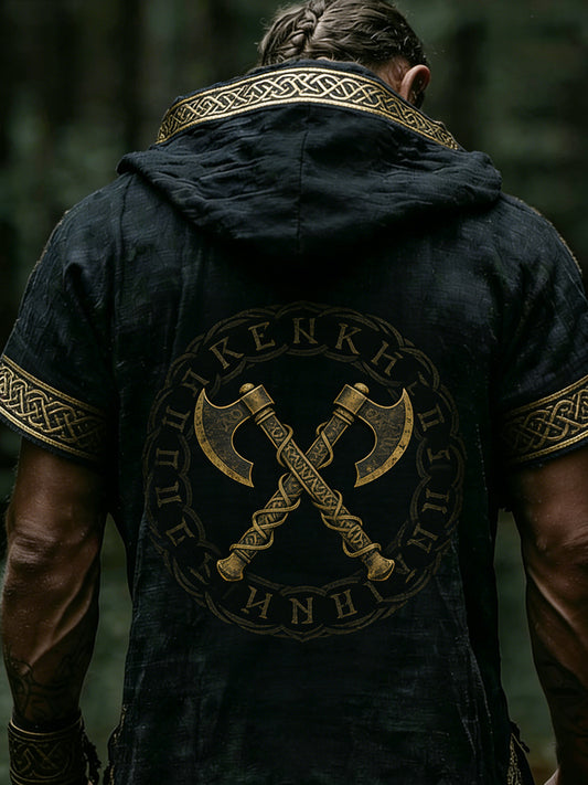 Herren-Kapuzenpullover mit kurzen Ärmeln und Wikinger-Design