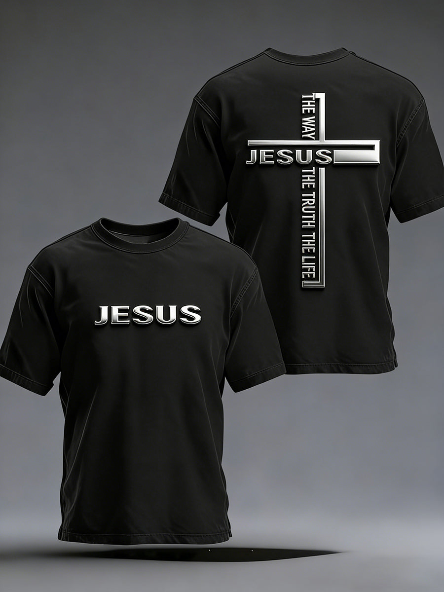 Herren christlich Jesus Der Weg Die Wahrheit Das Leben Kreuz-Print Lässiges Kurzarm-T-Shirt