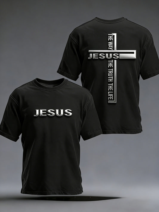 Herren christlich Jesus Der Weg Die Wahrheit Das Leben Kreuz-Print Lässiges Kurzarm-T-Shirt