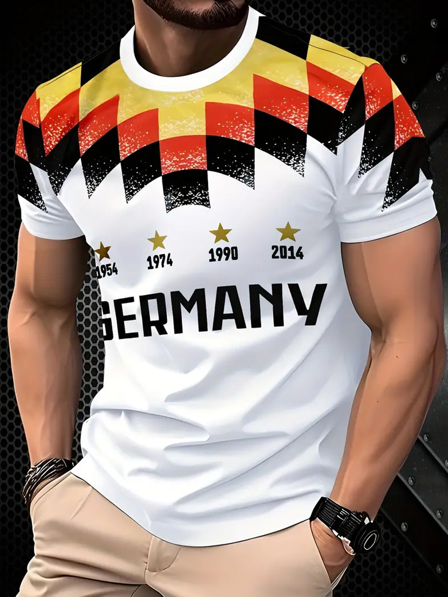 Herren-Vintage-Deutschland-Kunstdruck-Kurzarm-T-Shirt