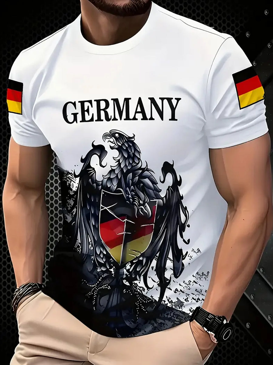 Herren-Vintage-Deutschland-Kunstdruck-Kurzarm-T-Shirt