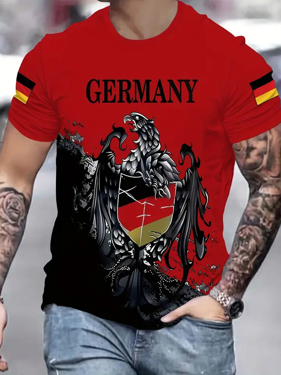 Herren-Vintage-Deutschland-Kunstdruck-Kurzarm-T-Shirt