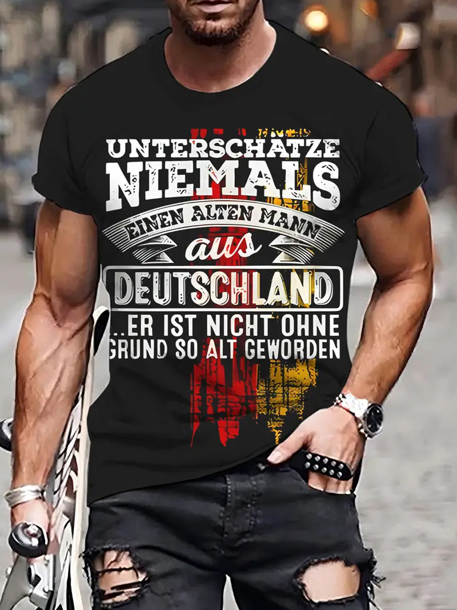 Herren-Vintage-Deutschland-Kunstdruck-Kurzarm-T-Shirt