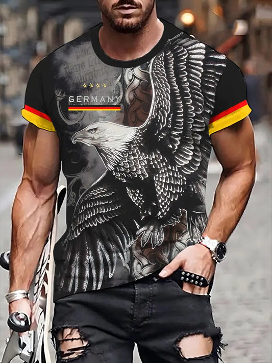 Herren-Vintage-Deutschland-Kunstdruck-Kurzarm-T-Shirt