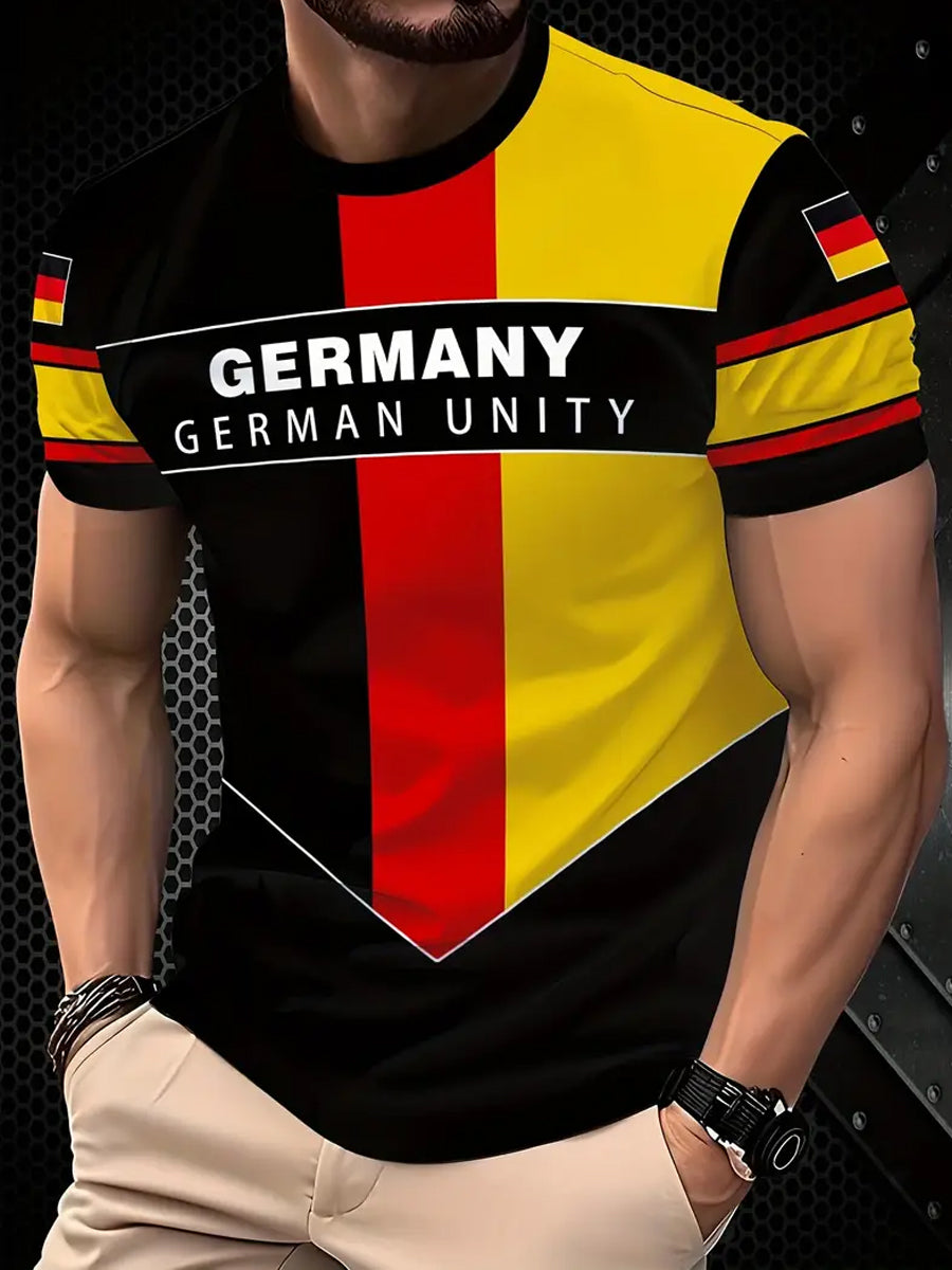 Herren-Vintage-Deutschland-Kunstdruck-Kurzarm-T-Shirt