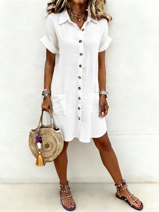 Damen lässiges elegantes Hemdkleid in Midi-Länge