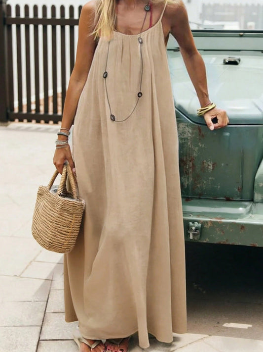 Damenkleid mit Trägern und offenem Rücken, lang