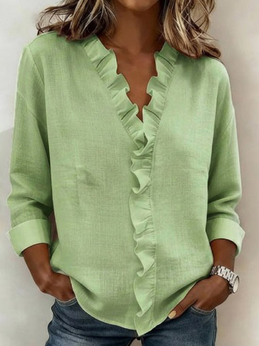 Damen lässiges elegantes Rüschen-Longsleeve-Shirt
