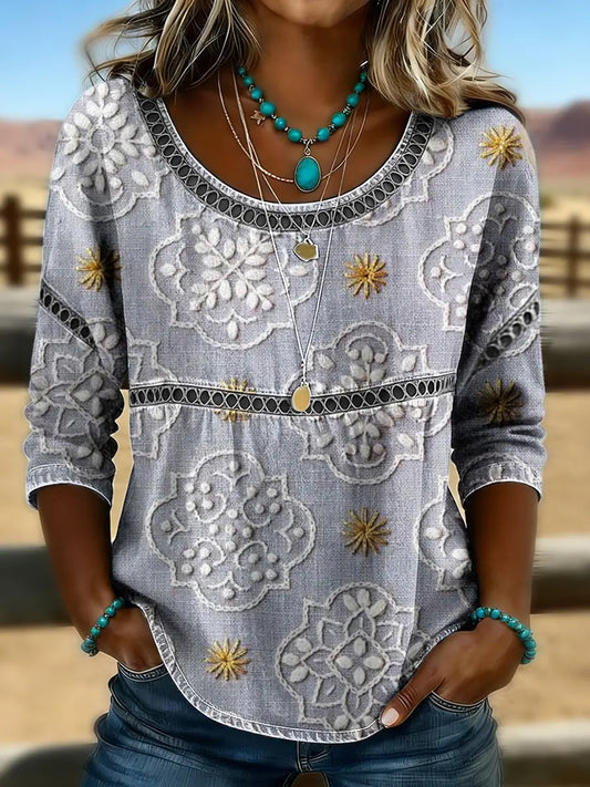 Damen-Retro-Western-Kunstdruck-Lässiges T-Shirt