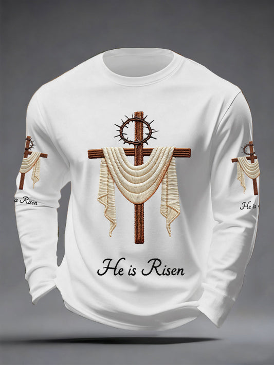 Männer ist er auferstanden Jesus Christian Cross Print lässig lange Ärmel T-Shirt