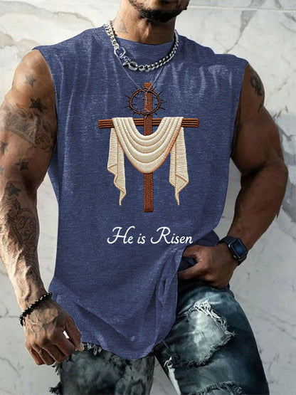 Männer er ist auferstanden Jesus Christian Kreuz druck Tank Top