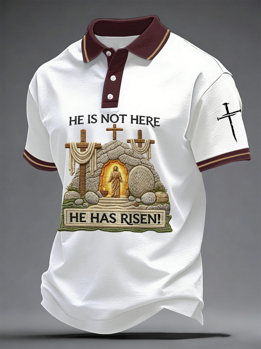 Männer, er ist nicht hier, er ist auferstanden! Jesus Christian Cross Print Casual Polo