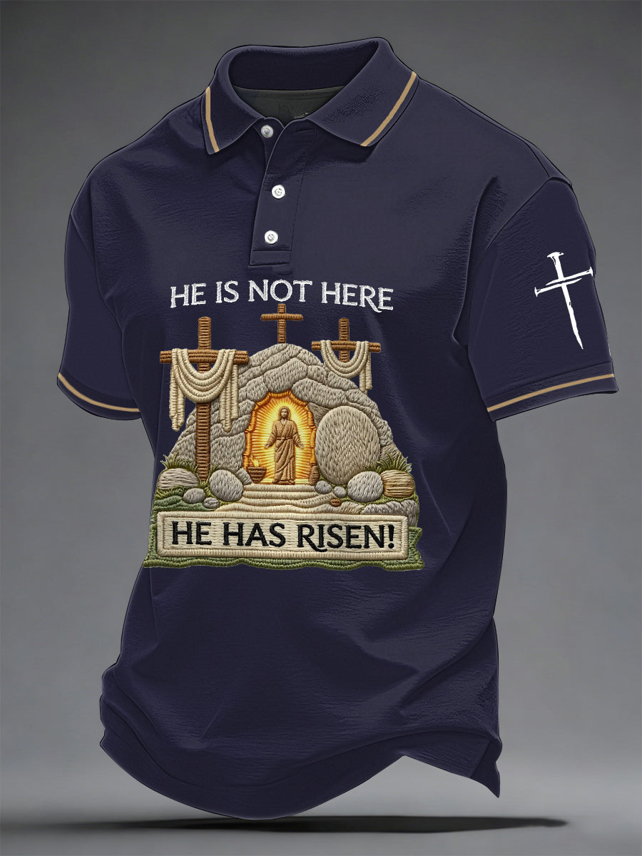 Männer, er ist nicht hier, er ist auferstanden! Jesus Christian Cross Print Casual Polo