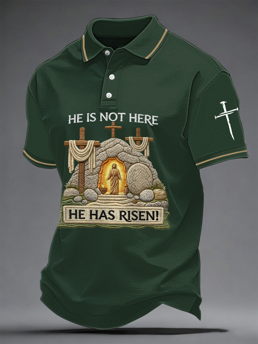 Männer, er ist nicht hier, er ist auferstanden! Jesus Christian Cross Print Casual Polo