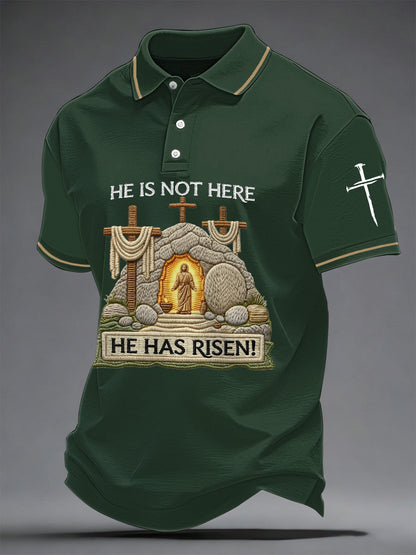 Männer, er ist nicht hier, er ist auferstanden! Jesus Christian Cross Print Casual Polo