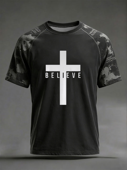 Vintage-Stil Cross-Print-Freizeit-T-Shirt