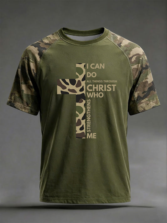 Retro Cross-Print Camouflage Patchwork lässig T-Shirt