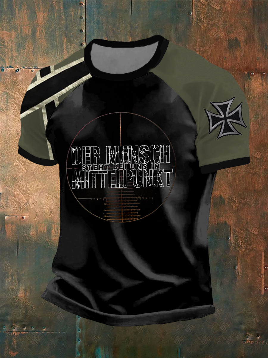 Mittelpunkt bedrucktes Kurzarm-T-Shirt für Herren