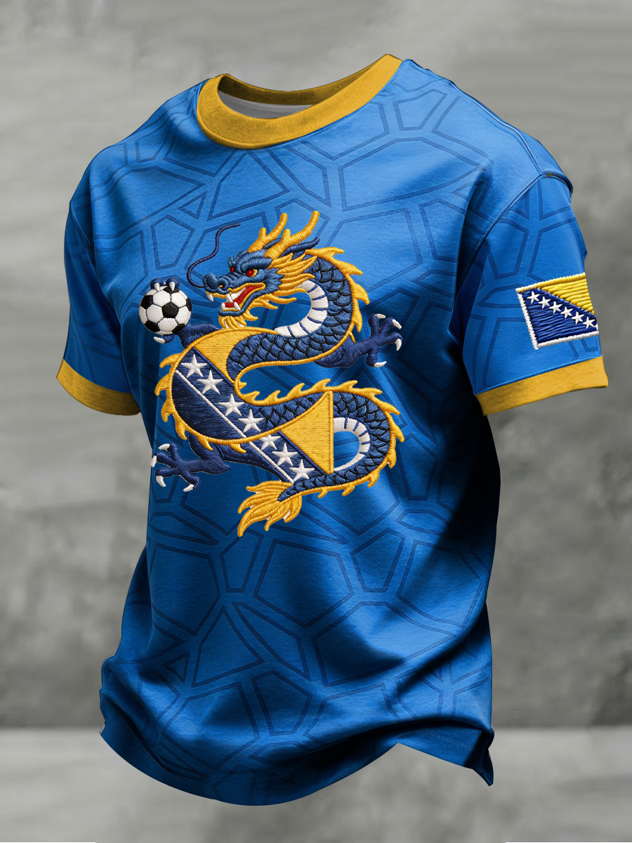 Herren Bosnien ZMAJEVI Fußballfan bedrucktes Kurzarm-T-Shirt