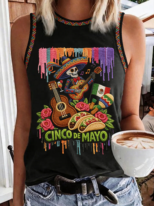 Damen Cinco De Mayo Print lässig ärmelloses T-Shirt