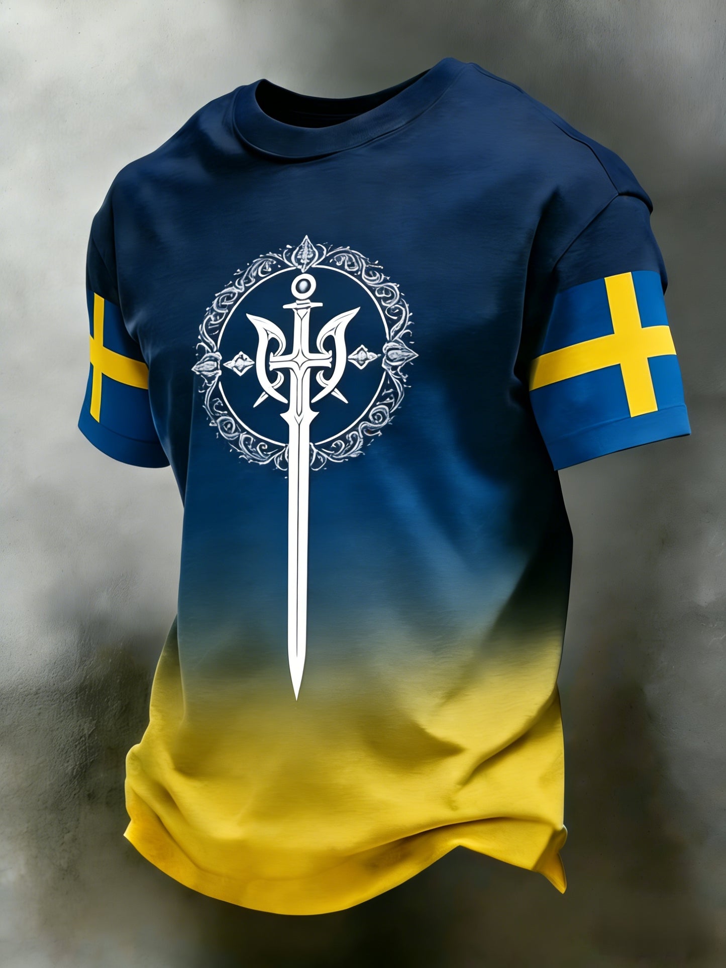 Retro Wikinger Schwedische Flagge Abzeichen Lässige sportliche Kurzarm-T-Shirts