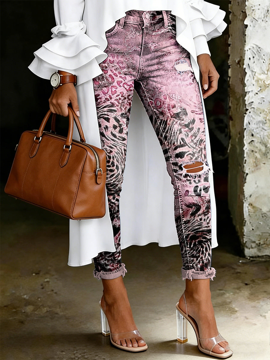Damen-Jeans mit artistischem Blumenmuster