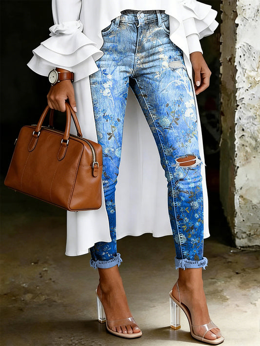 Damen-Jeans mit artistischem Blumenmuster