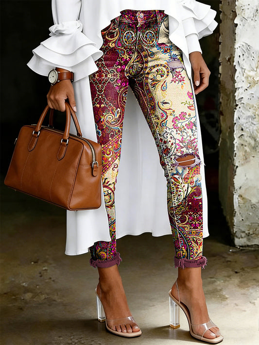 Damen-Jeans mit artistischem Blumenmuster