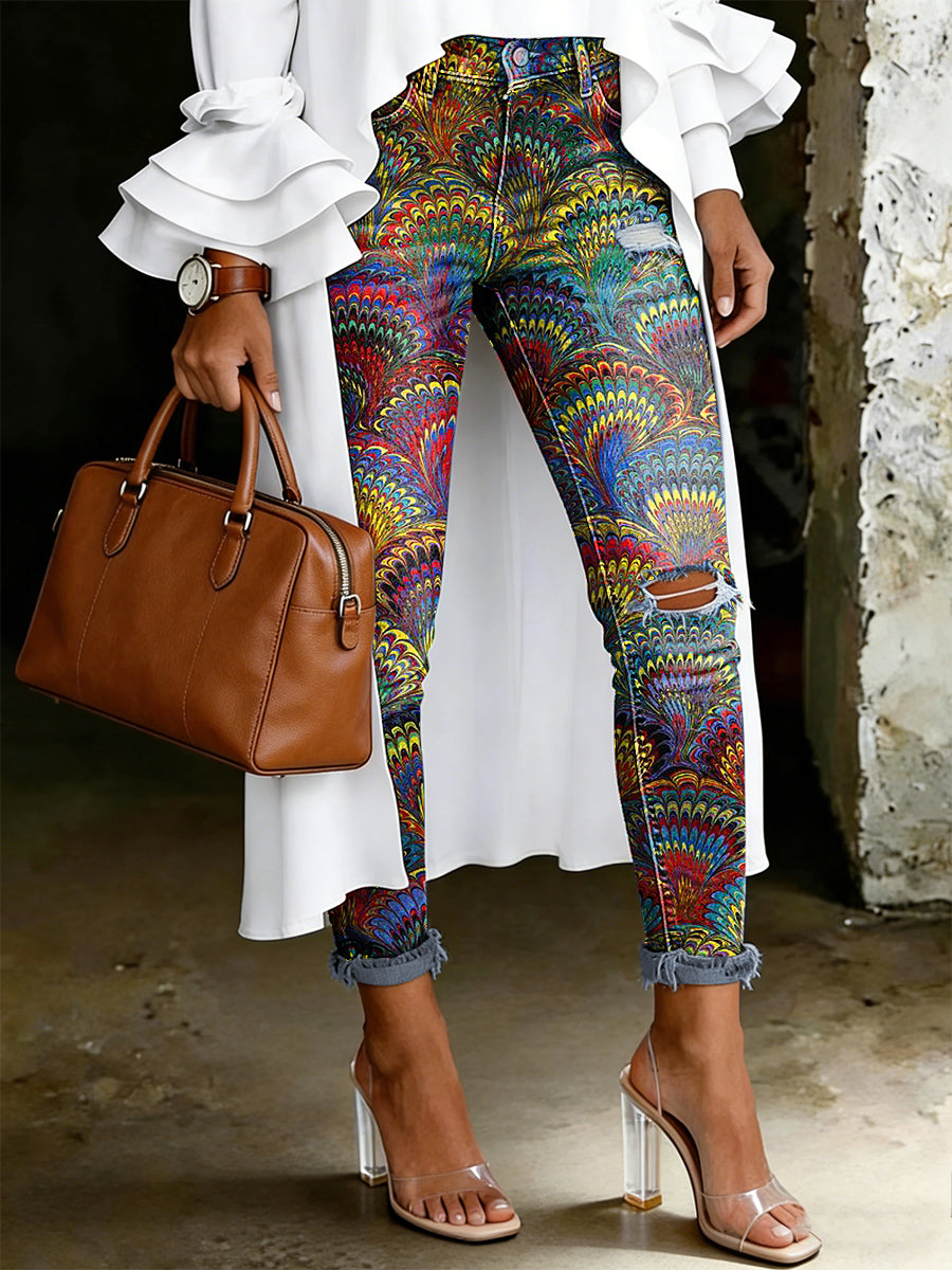 Damen-Jeans mit artistischem Blumenmuster