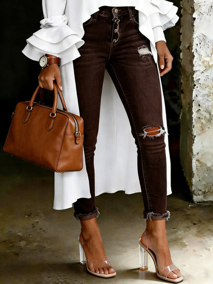 Damen-Jeans mit artistischem Blumenmuster